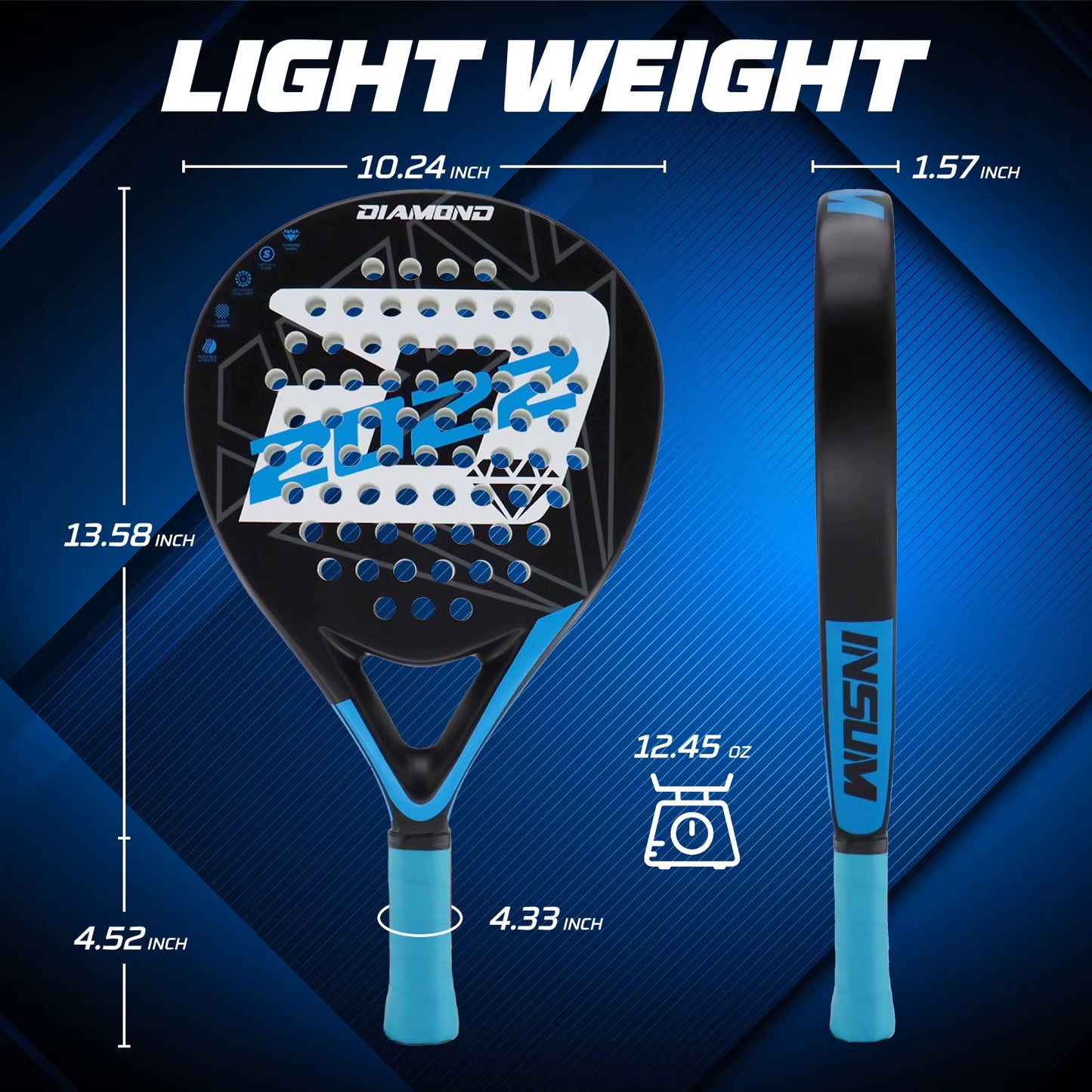 2022 Padel Racket Pro Tennis Padel Paddle Racket Full Carbon Diamond Shape High Blance for Advanced Plays EVA SOFT Padel Balls