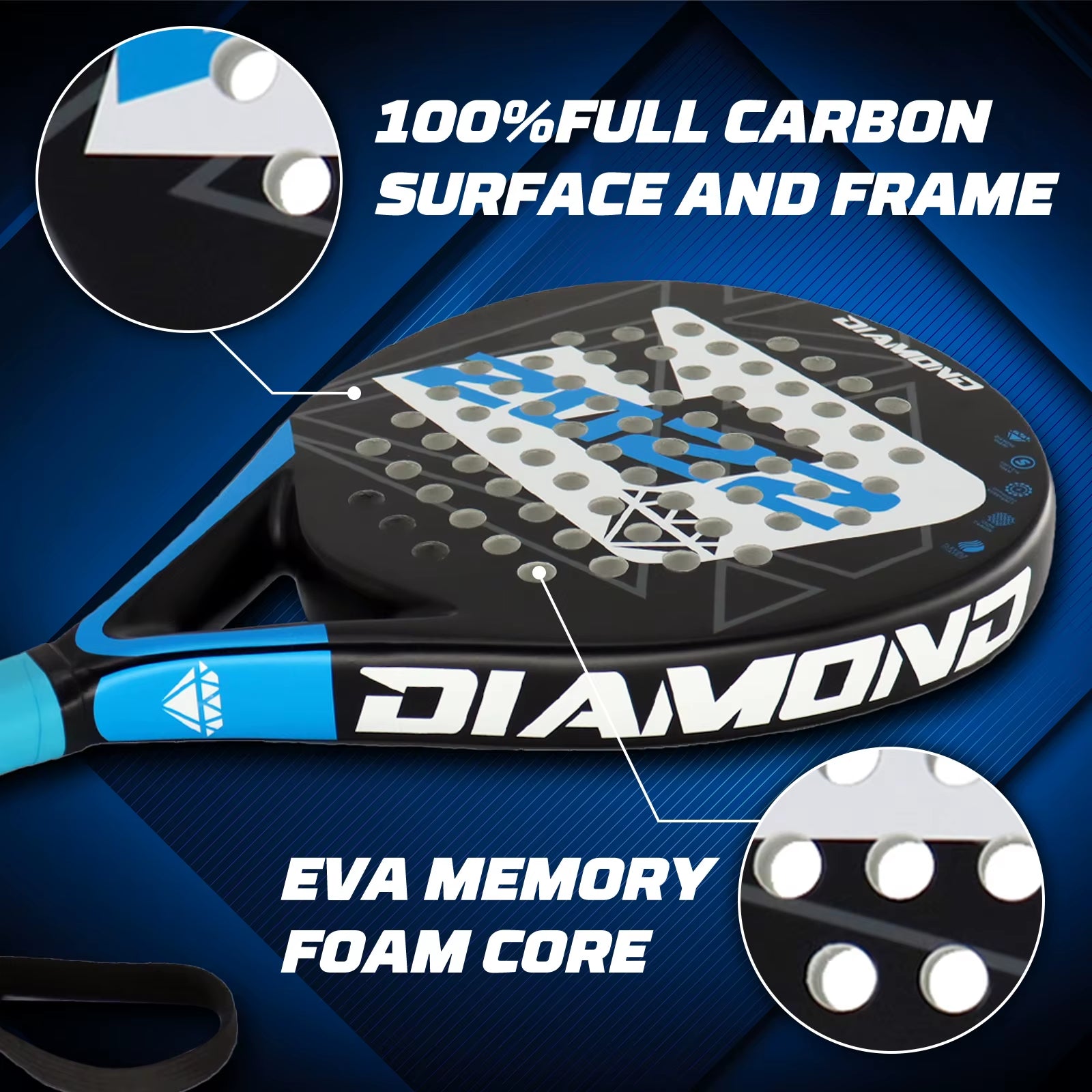 2022 Padel Racket Pro Tennis Padel Paddle Racket Full Carbon Diamond Shape High Blance for Advanced Plays EVA SOFT Padel Balls
