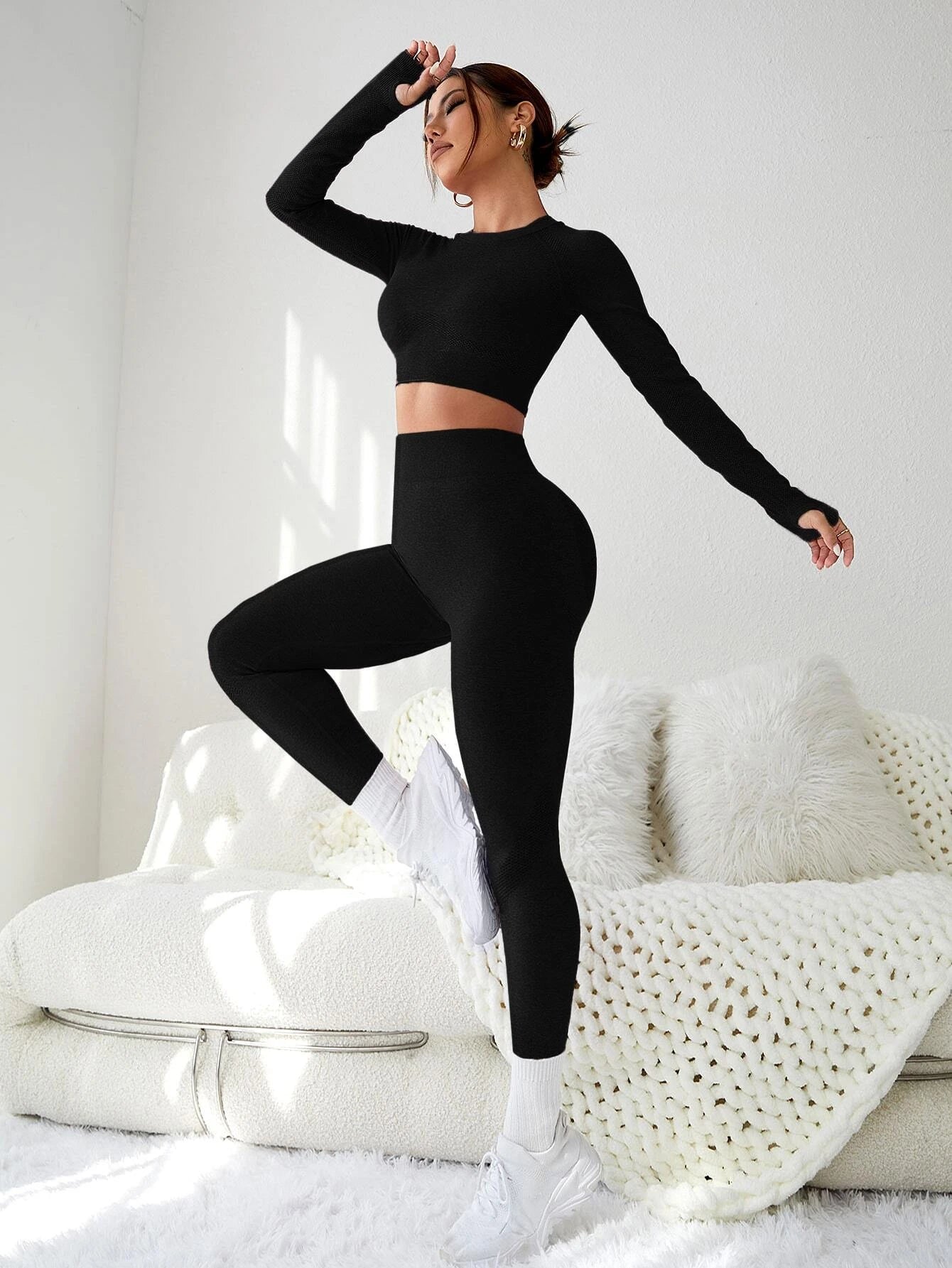 Slayoga Cut & Back Thumb Holes Sports Set Workout Women Setwomen Workout Set