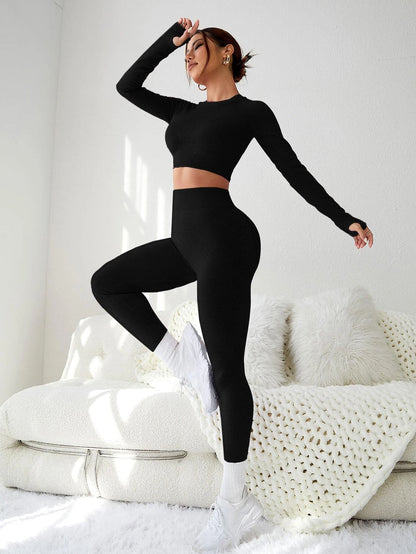 Slayoga Cut & Back Thumb Holes Sports Set Workout Women Setwomen Workout Set